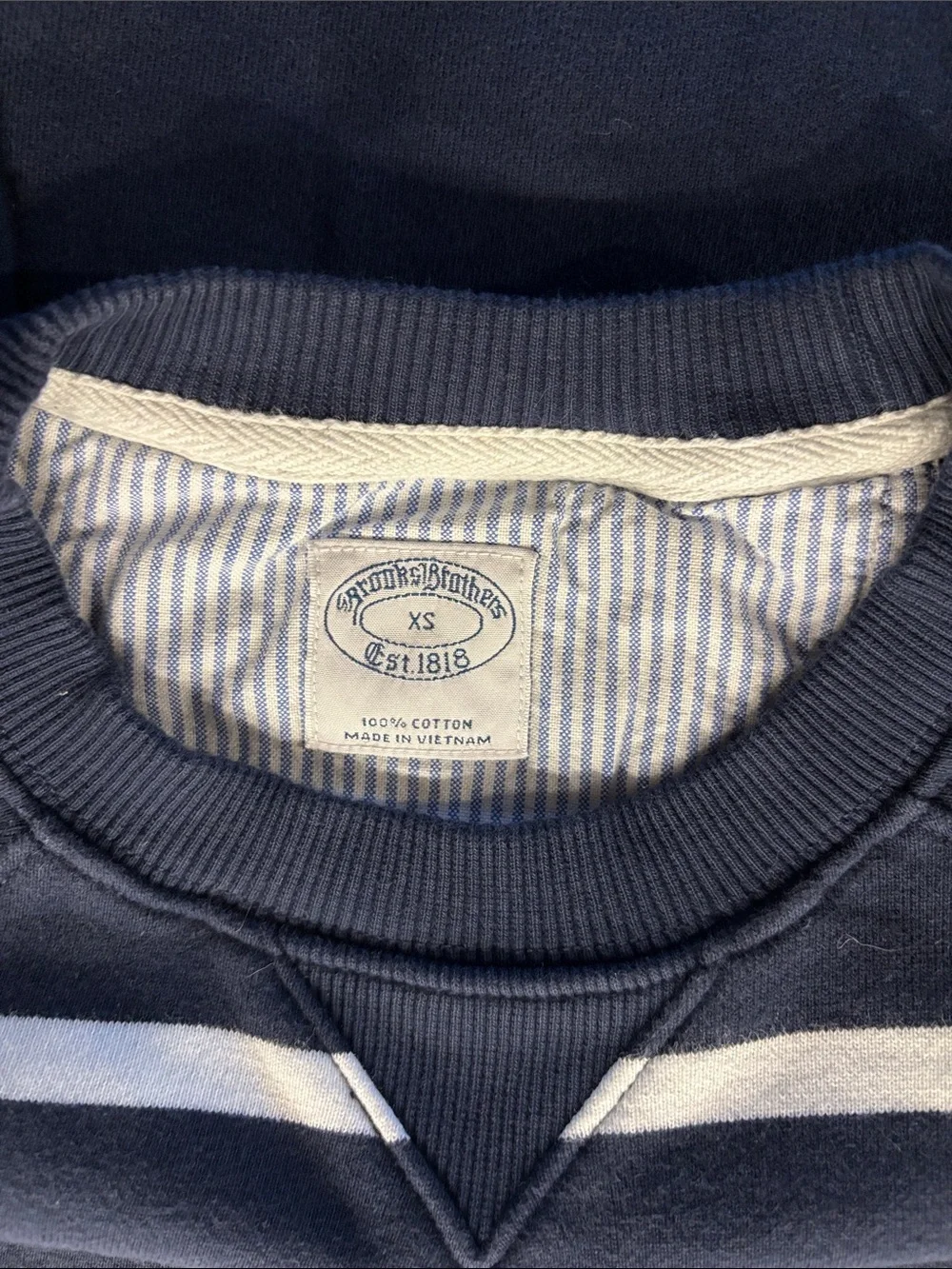 Brooks Brothers Navy and White Striped Crewneck Sweater